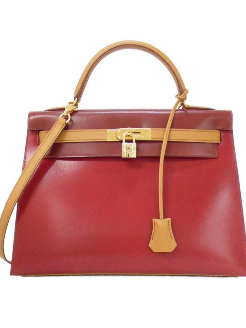 Hermes RARE COLORWAY KELLY Red and Tan Leather Top-Handle Satchel LIKE NEW